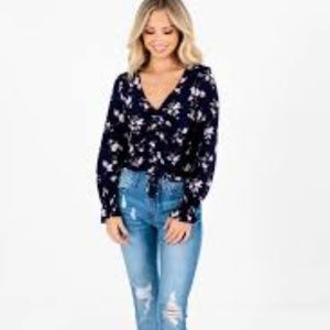 Navy Blue Floral Top